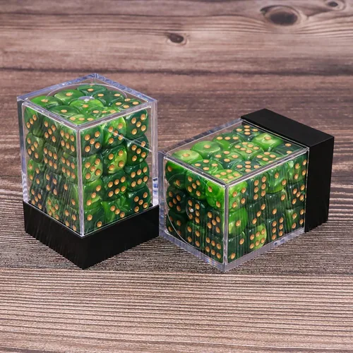 Miniatura 6 de Juego de 36 dados mini, dados de juego de 12 mm de 6 caras D6, dos colores (verde oscuro y verde claro) con caja de juego portátil D6-verde oscuro