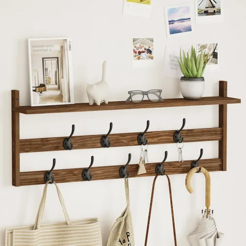 Miniatura 5 de AMBIRD Perchero de pared con estante, perchero de pared de 29" con 9 ganchos de metal para entrada, baño, dormitorio, sala de estar, cocina, ganchos