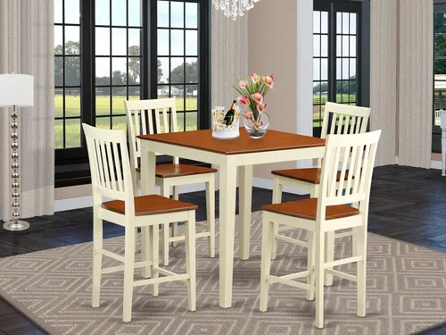 Miniatura 2 de East West Furniture VERN3-WHI-W - Juego de pub de 3 piezas de altura de mostrador para espacios pequeños contiene una mesa de comedor cuadrada y 2