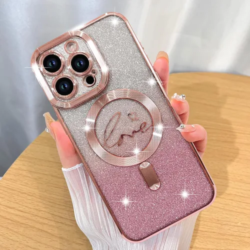 Miniatura 28 de ZIYE Funda Magnética Diseñada para iPhone 11 Funda con Purpurina Plateado de Lujo Corazón de Amor Compatible con MagSafe Funda Transparente