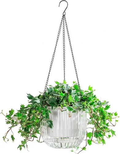 Miniatura 8 de Melphoe 1 paquete de macetas colgantes con riego automático para interiores, 21 cm de macetas colgantes para exteriores, colgador de plantas con 3