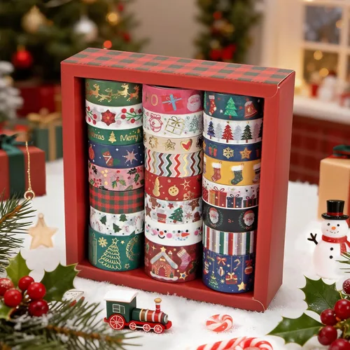 Miniatura 4 de Ieebee Juego de 24 Rollos de Cinta Washi Navideña - Cinta Decorativa de Lámina Dorada para Suministros de Scrapbooking, Suministros de Diario