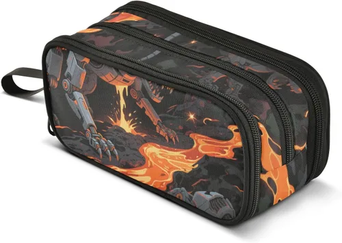 Miniatura 8 de Nylon Niñas Lápiz Bolsa Metal Máquina Fuego Negro Oscuro Gran Capacidad Arte Lápiz Estuche Escuela Papelería para la Escuela Secundaria Adolescente