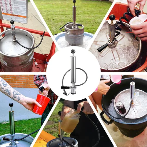 Miniatura 7 de MRbrew Bomba de barril de grifo de cerveza con sistema D de 8 pulgadas – Sistema de bomba de cerveza cromada para fiestas y pícnics con grifo