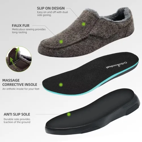 Miniatura 5 de OrthoComfoot Mens Slippers with Arch Support,Plantar Fasciitis Orthopedic House ShoesSlip On Moccasin Slippers for Indoor Outdoor