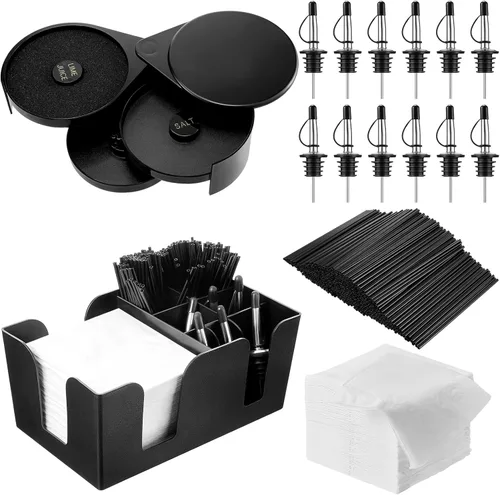 Mifoci Juego de utensilios para bar con bandeja de vidrio de 3 niveles, herramienta para camarero con 12 piezas de vertedores clásicos de acero