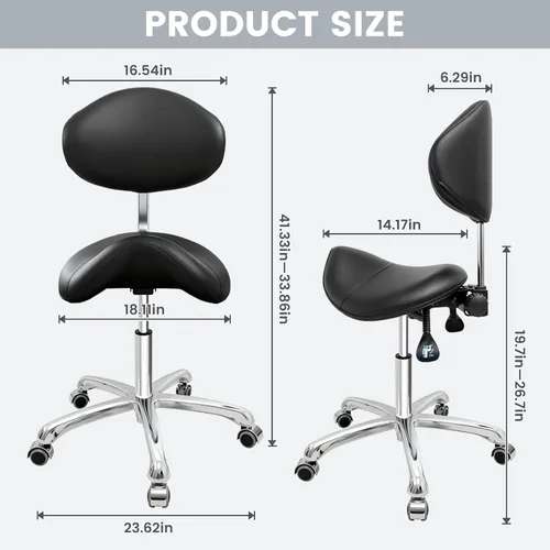 Miniatura 2 de FreSup Taburete de silla con soporte para el respaldo, silla ergonómica con ruedas, taburete giratorio de alta resistencia, silla con ruedas