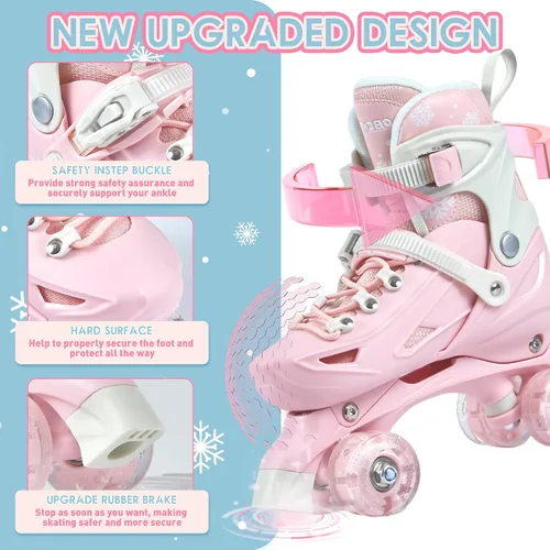 Miniatura 3 de Patines infantiles para niñas y niños de 4 a 6 años, 5 a 8, 6 a 12, 8 a 12, 4 tamaños ajustables, con ruedas iluminadas, patinas para niñas, regalo