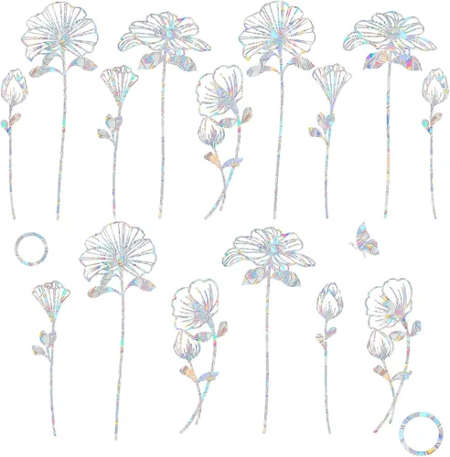 39 PIEZAS Adhesivos de Flores para Ventana - Calcomanías Anticolisión para Ventana para Salvar Aves, Adhesivos de Vinilo Prismáticos sin Adhesivo