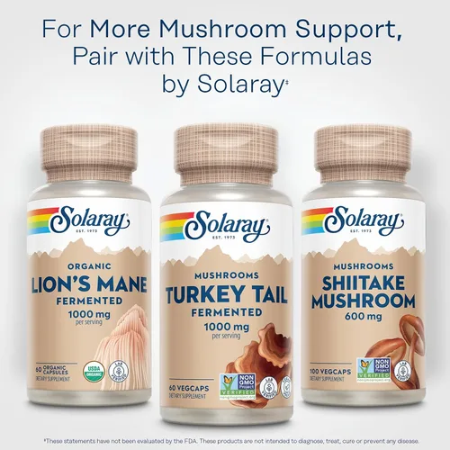 Miniatura 6 de SOLARAY Suplemento de hongo cola de pavo fermentado de 1000mg - Apoyo general para el bienestar - Cápsulas de hongo cola de pavo con hongos