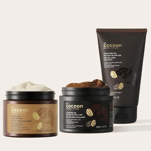 Cocoon Dak Lak Coffee - Juego de cuidado corporal y facial, exfoliante de café vegano y mantequilla corporal para una piel más suave y suave, juego