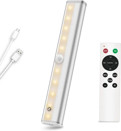 Diomart Luz LED para armario, 20 LED, recargable, control remoto, iluminación debajo del gabinete, barra de luz nocturna inalámbrica para cualquier