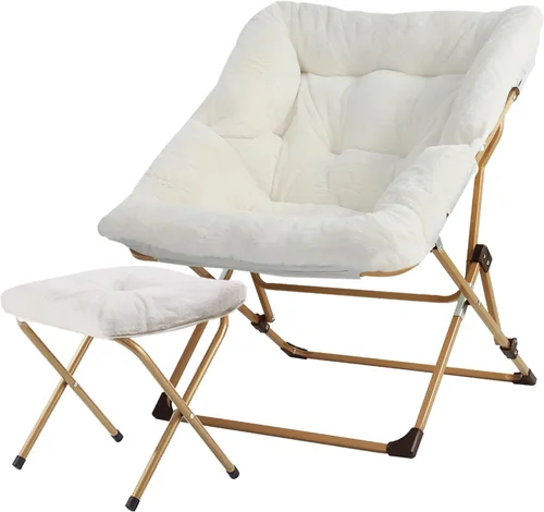 Miniatura 8 de Walsham Silla plegable cómoda, de piel sintética, suave, acogedora, silla Papasan de lectura para adultos, niños, dormitorio, sala de estar, Negro