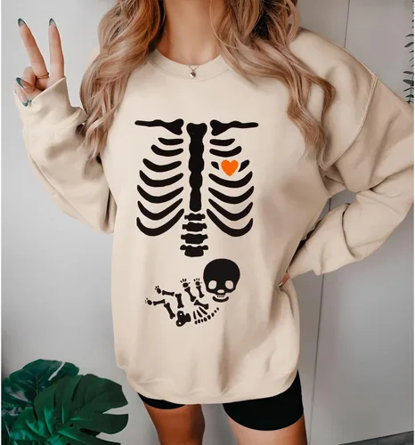Miniatura 3 de Sudadera de esqueleto de rayos X para mujer, sudadera de maternidad de Halloween, cuello redondo, sin botones, para anuncio de embarazo