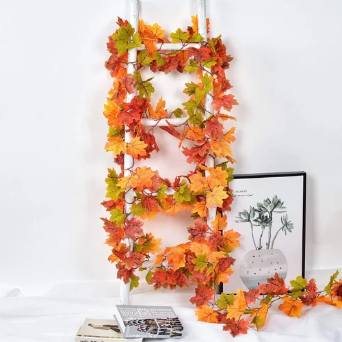 Miniatura 2 de Lvydec - Guirnalda de hojas de arce de otoño, 2 unidades,tiras de 6 pies de follaje otoñal artificial, colorida decoración de otoño para hogar, boda