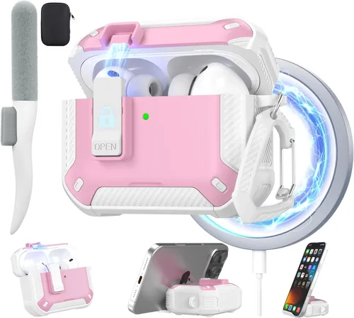Miniatura 15 de Maxjoy for AirPods Pro 3 Case 2025, MagSafe Compatible with Auto Lock, Shockproof Protective Cover with Phone Stand, Includes Cleaning Kit &