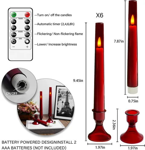Miniatura 3 de kakoya Velas cónicas sin llama mejoradas con control remoto, 6 piezas de acrílico que funcionan con pilas con palillos de vela, velas LED