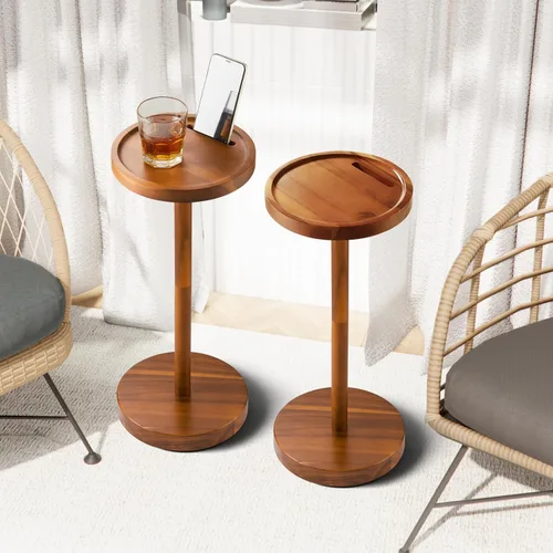 Miniatura 9 de BLUEWEST Mesa de bebidas, mesa auxiliar compacta de 22 pulgadas de alto con ranura para teléfono y base con peso, mesa de pedestal duradera como