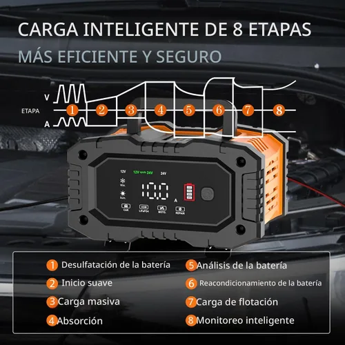 Miniatura 3 de NEXPEAK NC202 Cargador de Batería de 10 Amperios, Cargador de Batería Portátil para Automóvil de 12V 24V LiFePO4 Ácido de Plomo, Cargador por Goteo