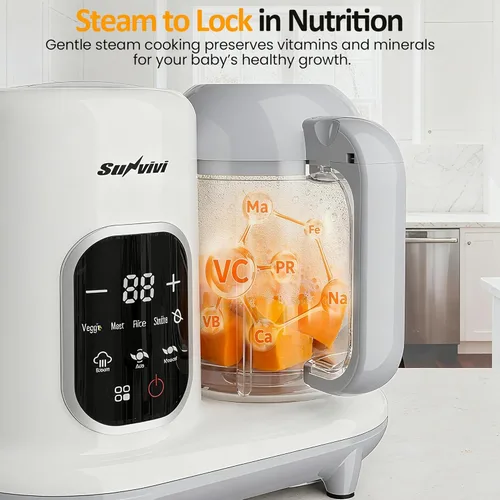 Miniatura 4 de Sunvivi Fabricante de alimentos para bebés: procesador de alimentos para bebés todo en uno con vapor, calefacción, descongelación, licuadora