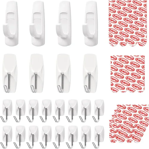 Miniatura 10 de Ganchos de pared utilitarios para colgar, paquete de 10 ganchos grandes, ganchos de pared para colgar sin daños con tiras adhesivas, ganchos