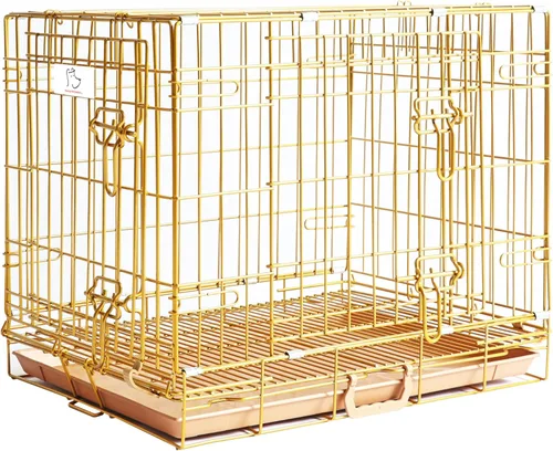 Miniatura 3 de HOMEY PET 61 cm Caja para perros de diseño plegable de color dorado para cachorros Ertra de tamaño pequeño con rejilla de suelo extraíble y bandeja