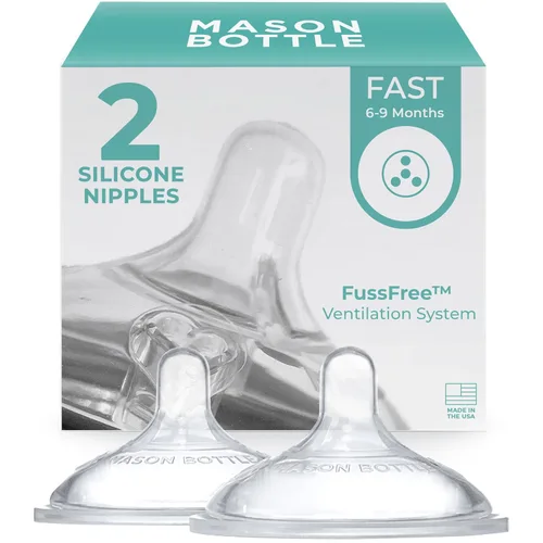 Mason Bottle Tetinas de flujo rápido (más de 6 meses) – Tetinas de silicona para biberón, se adapta a cualquier tarro Mason de boca regular – Forma