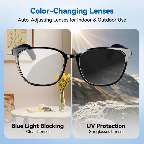 Miniatura 7 de Gafas inteligentes AI para hombres y mujeres – Alimentadas por ChatGPT, Traducción en tiempo real, Gafas Bluetooth con lente fotocromática, música
