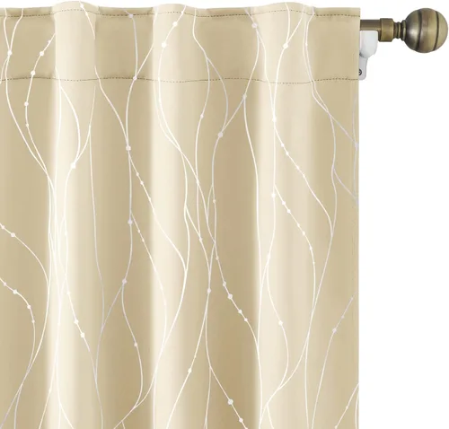 Miniatura 10 de HOMEIDEAS Cortinas opacas de color gris claro de 52 x 96 pulgadas de largo, 2 paneles de línea ondulada plateada con puntos impresos, pestaña