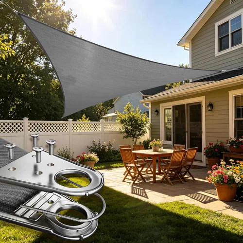 ShadeMart - Toldo triangular de 12 x 12 x 12 pies, para sol, de alta resistencia, color gris, toldo personalizado de anillo super, toldo para patio,
