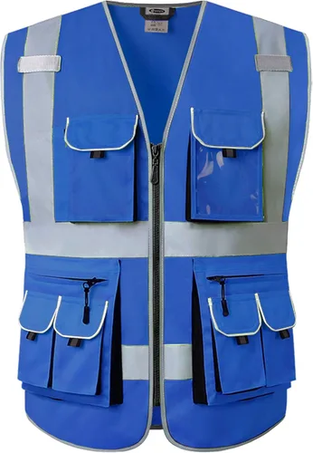 Miniatura 21 de JKSafety Chaleco de seguridad con 10 bolsillos, clase 2, de alta visibilidad, con cremallera frontal amarilla, con tiras reflectantes, cumple