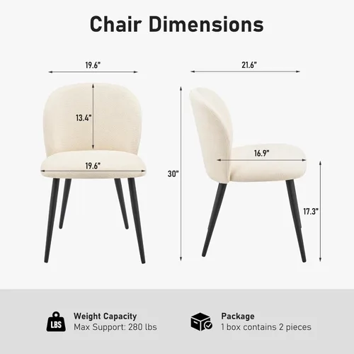 Miniatura 2 de Juego de 2 sillas de comedor tapizadas, modernas sillas auxiliares de cocina con asiento acolchado, cómodas patas de estudio de tela de felpilla