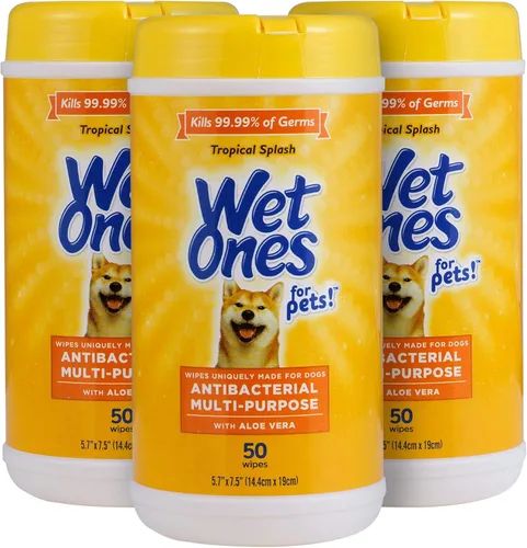 Wet Ones Toallitas multiusos para perros con aloe vera para mascotas, 50 unidades, paquete de 3, toallitas para perros para todos los perros en