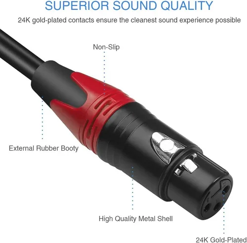 Miniatura 2 de Cable de parche divisor Y XLR hembra a RCA dual, cable de interconexión estéreo de audio XLR hembra a 2 conectores RCA/Phono no balanceado - 3.3