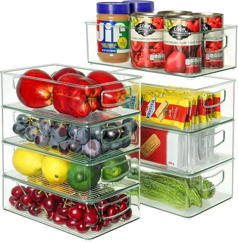 Miniatura 8 de Heyuzb Paquete de 8 cubos organizadores de plástico y 20 bolsas para congelador, organizadores de despensa multiusos y contenedores