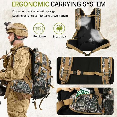Miniatura 4 de Mochila de caza impermeable GoHimal 600D para hombres, paquete de caza camuflado con soporte para arco, 30 l., 30 L, Compacto