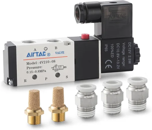 Miniatura 9 de Válvula solenoide AirTAC Airvexalon DC12V 4V410-15 1/2"PT neumática de aire, 2 posiciones, 5 vías, eléctrica de bobina simple operada por piloto