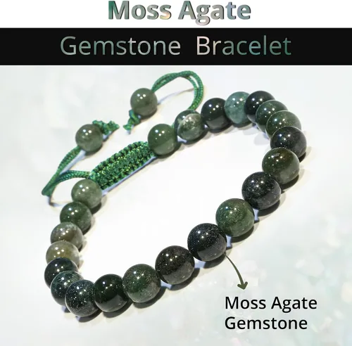 Miniatura 197 de Adjustable Crystal Bracelet – Gemstone Bead Bracelet with Adjustable Macrame String – Chic Gemstone Bracelet for Men and Women – 8mm Round Healing