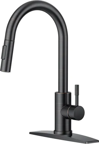 Miniatura 19 de FORIOUS Grifo de cocina con rociador desplegable, níquel cepillado, arco alto, moderno, clásico, grifo de fregadero de acero inoxidable con placa