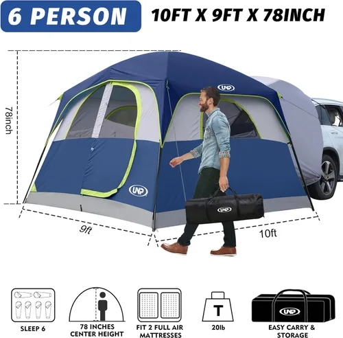 Miniatura 2 de UNP Tienda de campaña SUV para acampar, tienda de campaña SUV para 6 personas con portón trasero - fácil instalación con sobretecho, 10'x9'x78in(H)