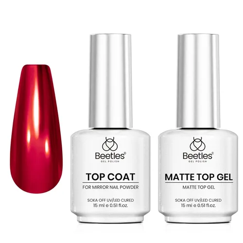 Miniatura 9 de Juego de base de gel y capa superior de esmalte de uñas de gel Beetles, 2 piezas de 15 ml, base transparente y capa superior sin toallitas, secado