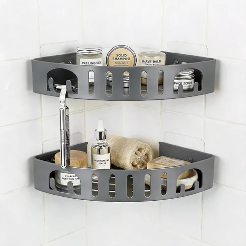 Miniatura 10 de Estante de ducha adhesivo de esquina sin taladro Organizador de baño de aleación de aluminio a prueba de óxido con soporte para afeitar
