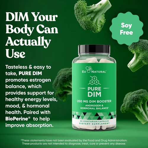 Miniatura 3 de Suplemento DIM puro de 200 mg – fatiga energética y alivio del estrés, equilibrio de estrógenos, menopausia y sofocos, apoyo hormonal para mujeres