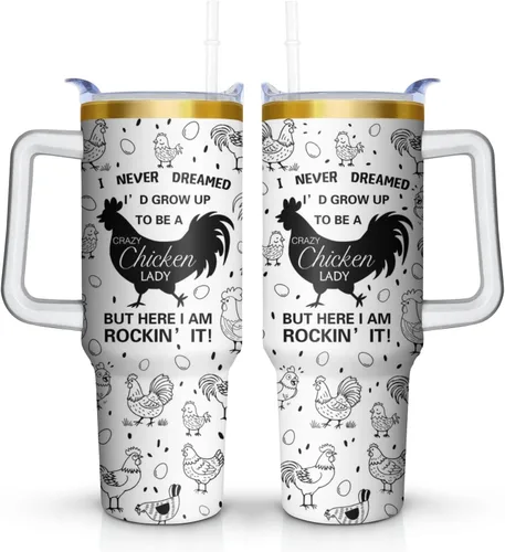Miniatura 16 de Vaso de 40 onzas con asa de 40 onzas con diseño de mariposa morada con tapa, popote con doble aislamiento, taza de café de viaje, regalo de mariposa