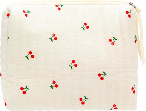Miniatura 30 de PAZIMIIK - Bolsa de maquillaje de algodón para mujer, grande, acolchada para viaje, Rosa (Bow Pink), Vintage