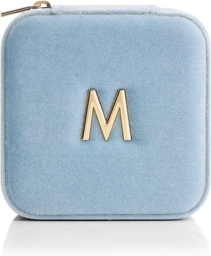 Miniatura 7 de Vlando - Joyero pequeño para viajes, estuche organizador de exhibición para guardar anillos, aretes y collares, terciopelo suave seleccionado, letra