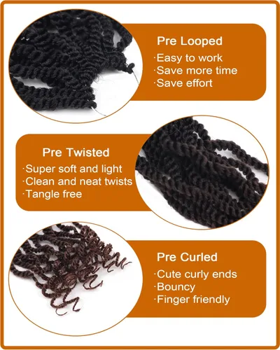 Miniatura 3 de Trenzas Senegaleses de Ganchillo con Puntas Rizadas 3 Tonos 12 Pulgadas 8 Paquetes de Trenzas Cortas de Ganchillo para Mujeres Negras Pre-enrolladas