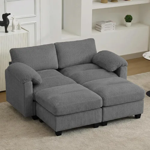 Miniatura 44 de Sofá biplaza modular de 61 pulgadas, asiento extra profundo para sala de estar, sofá de pana profundo con almohadas para reposabrazos, cosido