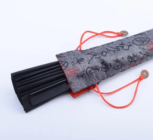 Miniatura 4 de Ventilador plegable de 11.8 pulgadas, negro, pequeño, ventilador de mano chino Kung Fu Tai Chi para hombres, mujeres/niños con una funda de tela