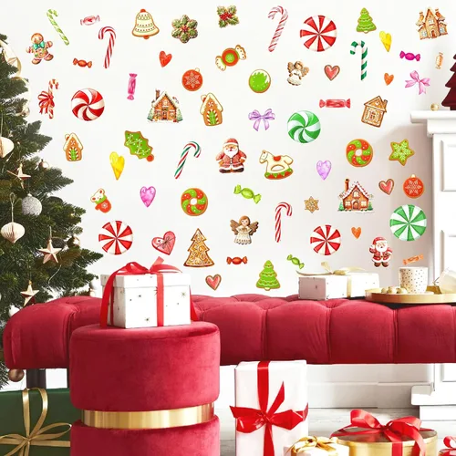 Miniatura 9 de Adornos de Navidad, calcomanías de pared para despegar y pegar, calcomanías de pared extraíbles de bastón de caramelo, calcomanías de piso de menta